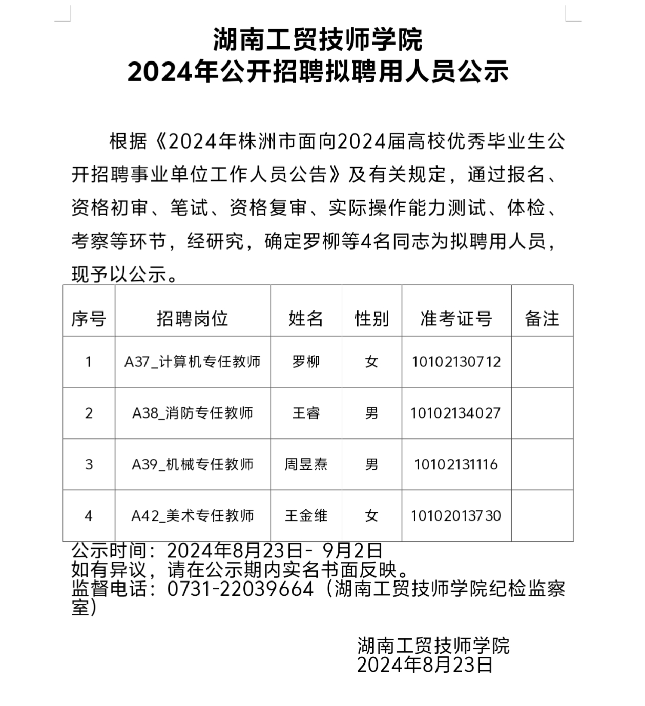 半岛在线注册2024年公开招聘拟聘用人员公示